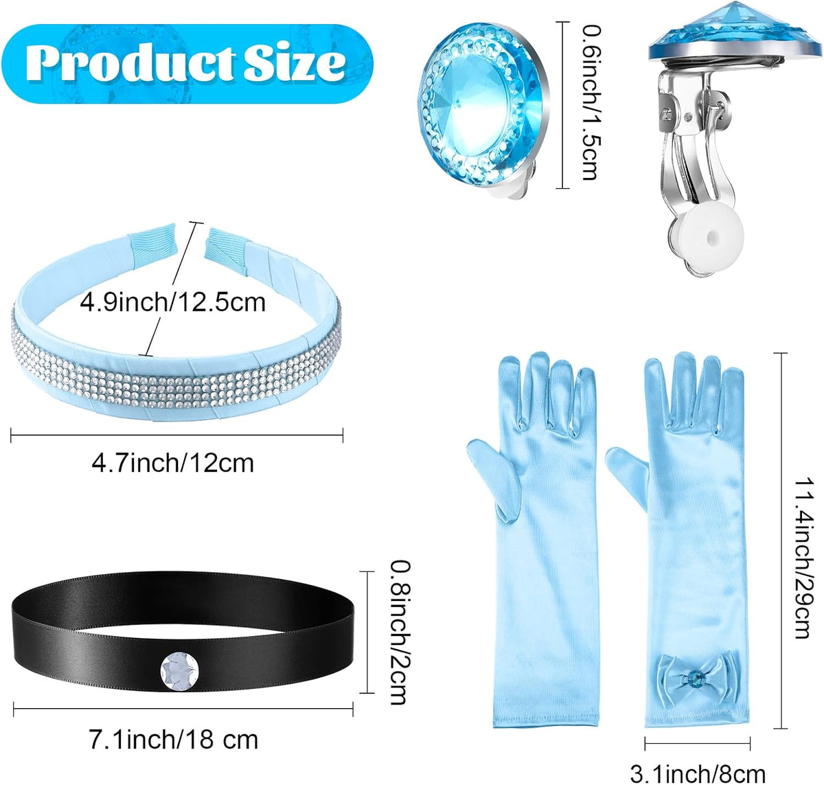 Sureio 4 Pcs Girl Princess Accessory Headband Choker Glove
