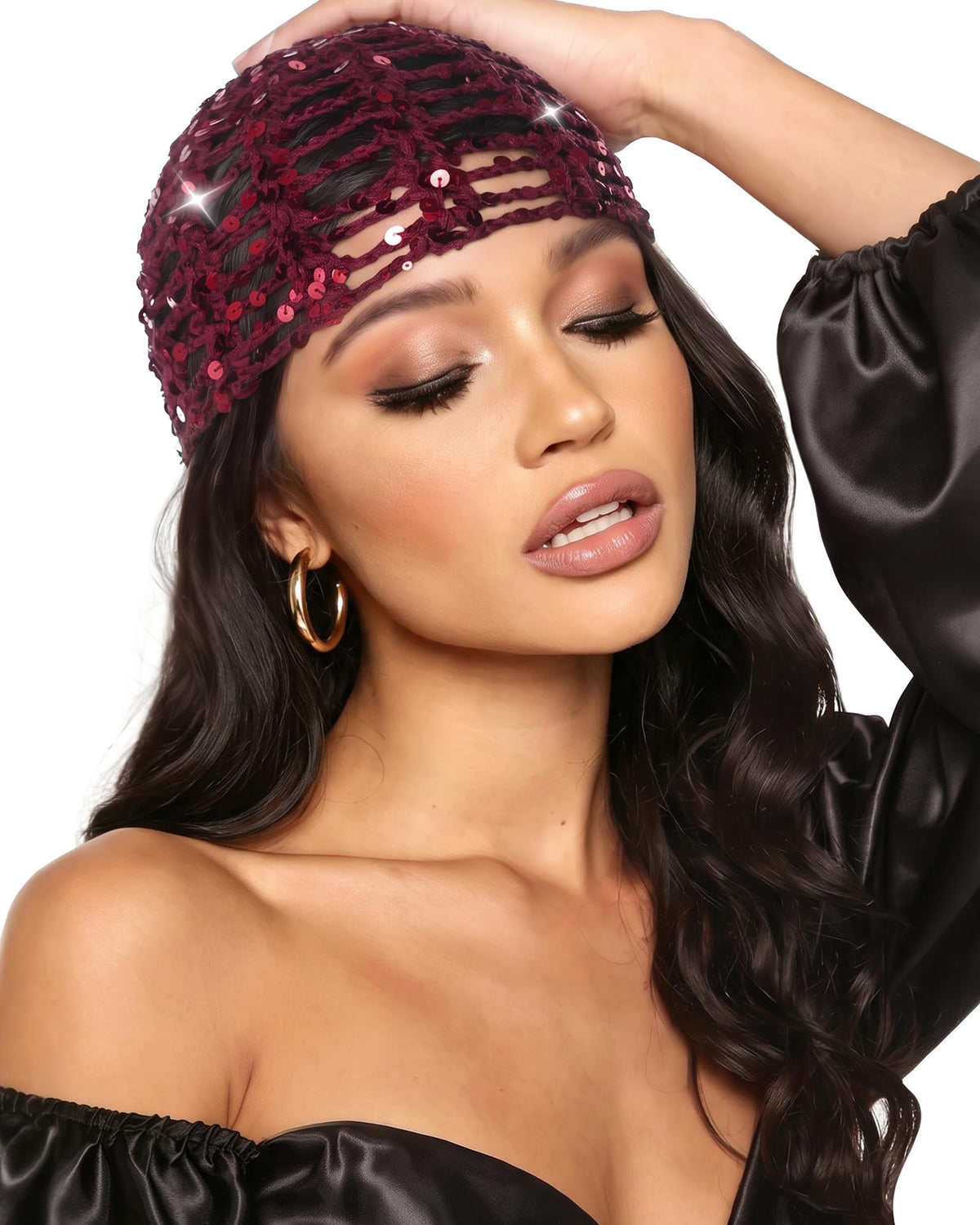Ababalaya Sequin Disco Beanie 100% Cotton Handmade Crochet Beanies