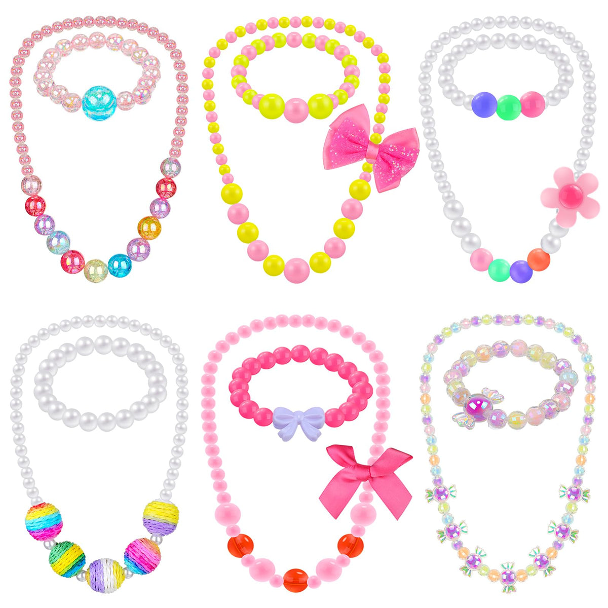 Sumind 6 Sets Toddler Jewelry for Little Girls, Beaded Gift, Flower Style