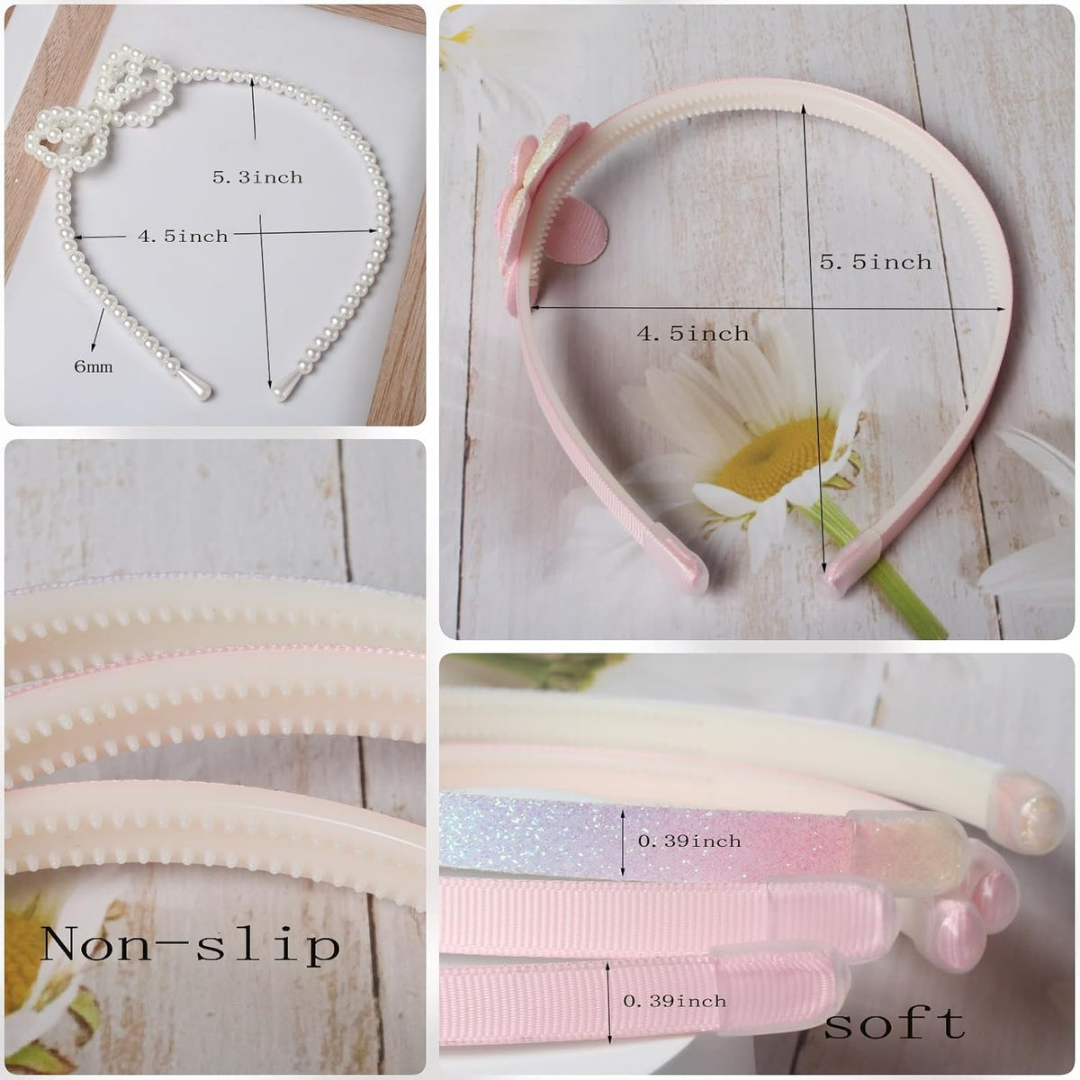 Pink Headbands for Girls Non Slip Floral Bow Headband Set 6 Pcs