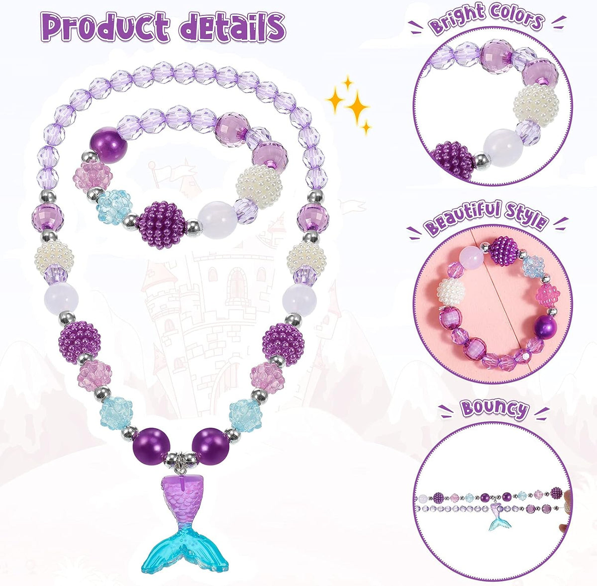 Sumind 6 Sets Toddler Jewelry for Little Girls, Beaded Gift, Flower Style
