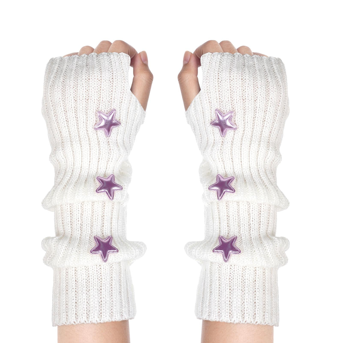 Marrywindix Cute Arm Warmers Y2K Knitted Star Arm Cover Fingerless Gothic Fingerless Glove Punk Winter Glove for Women Girls