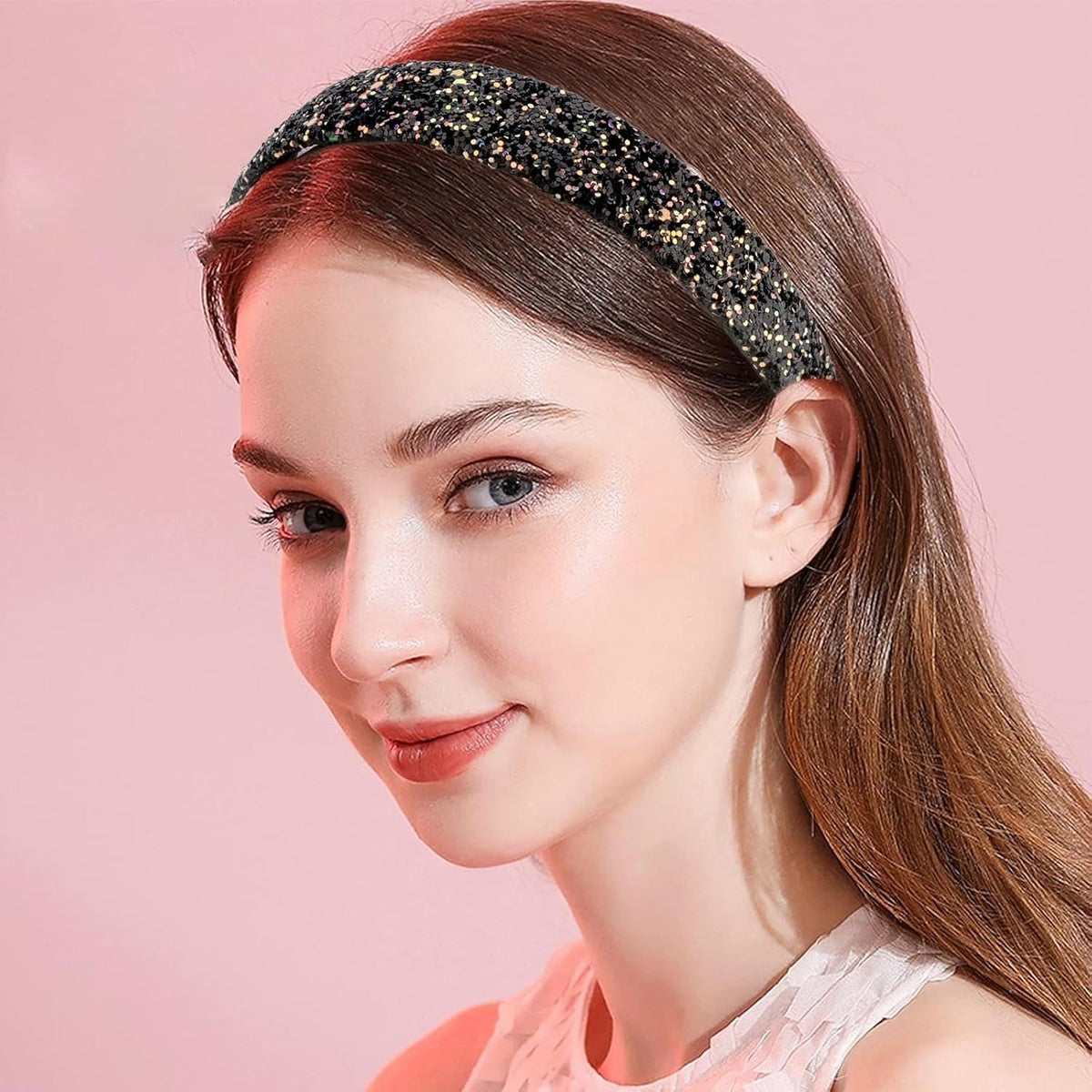 6Pcs Headbands for girls Women Glitter Rainbow Headband Women Girls Sparkly Headband Gold Pink Blue Purple Hairband for Girls Hair Accessories for Party Holiday Back to School