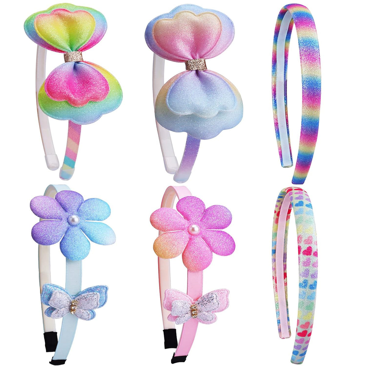 Glitter Headbands for Girls Butterfly Sparkly Hair Bands with Teeth Bows Flower Sequin Hairband for Girl(6pcs)