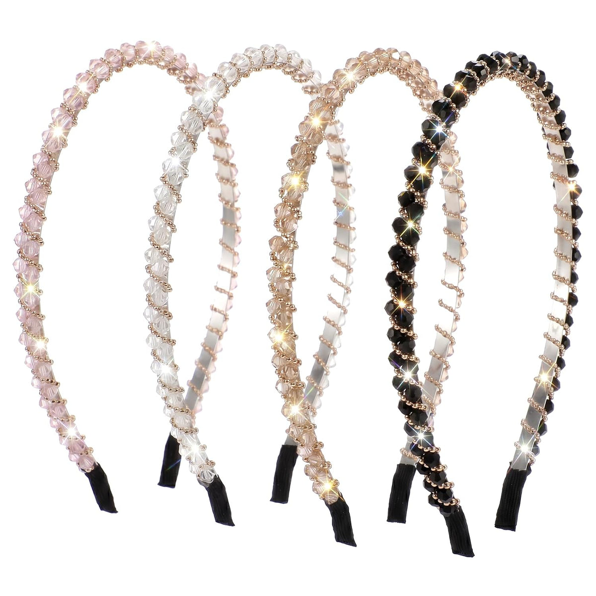cobee 4 PCS Sparkly Headbands for women Rhinestone Headbands, Glitter Decorative Thin Hairbands Bling Beaded Hair Bands Accessories Beaded Hair Hoop for Women Girls Birthday Wedding