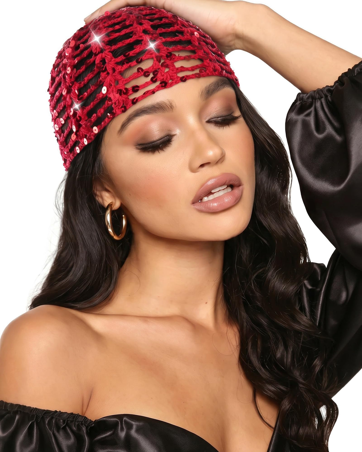 Ababalaya Sequin Disco Beanie 100% Cotton Handmade Crochet Beanies