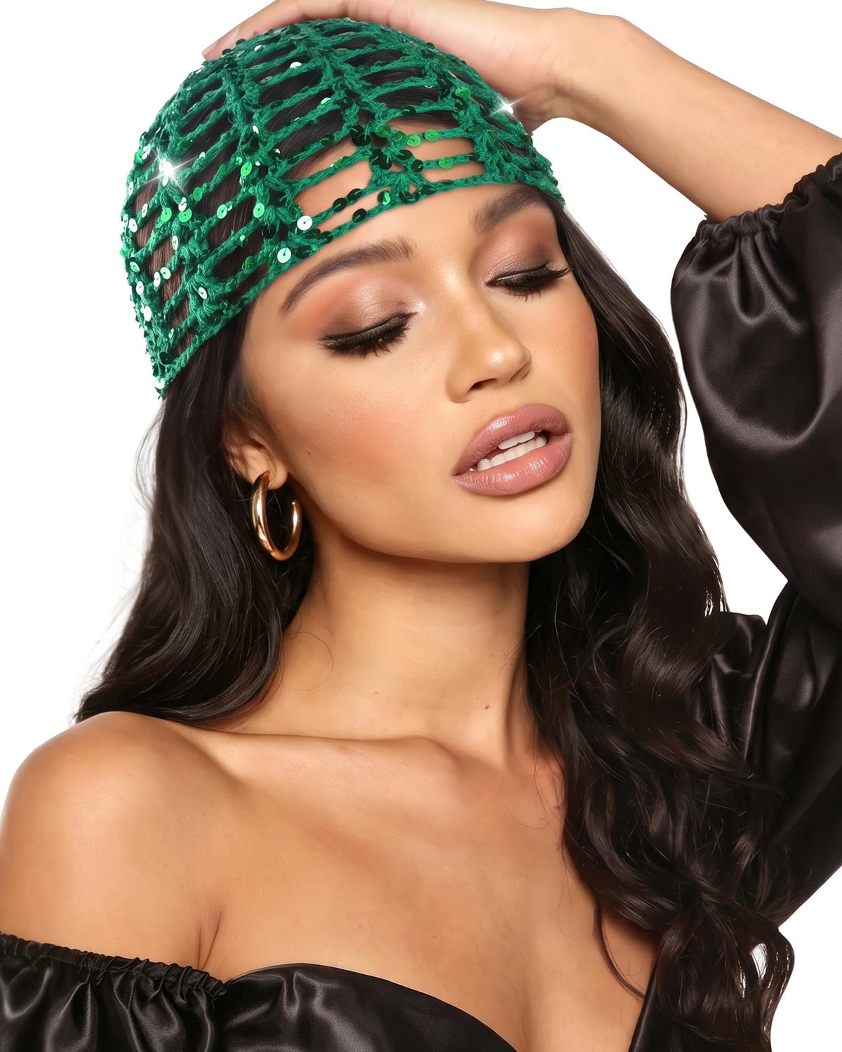 Ababalaya Sequin Disco Beanie 100% Cotton Handmade Crochet Beanies
