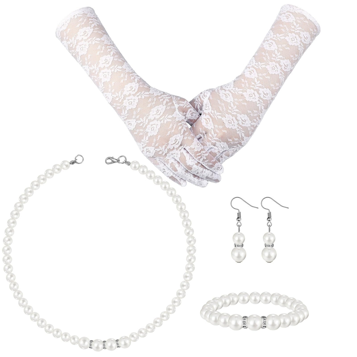 Newcotte 4 Pcs Little Girls Pearl Necklace Jewelry Set