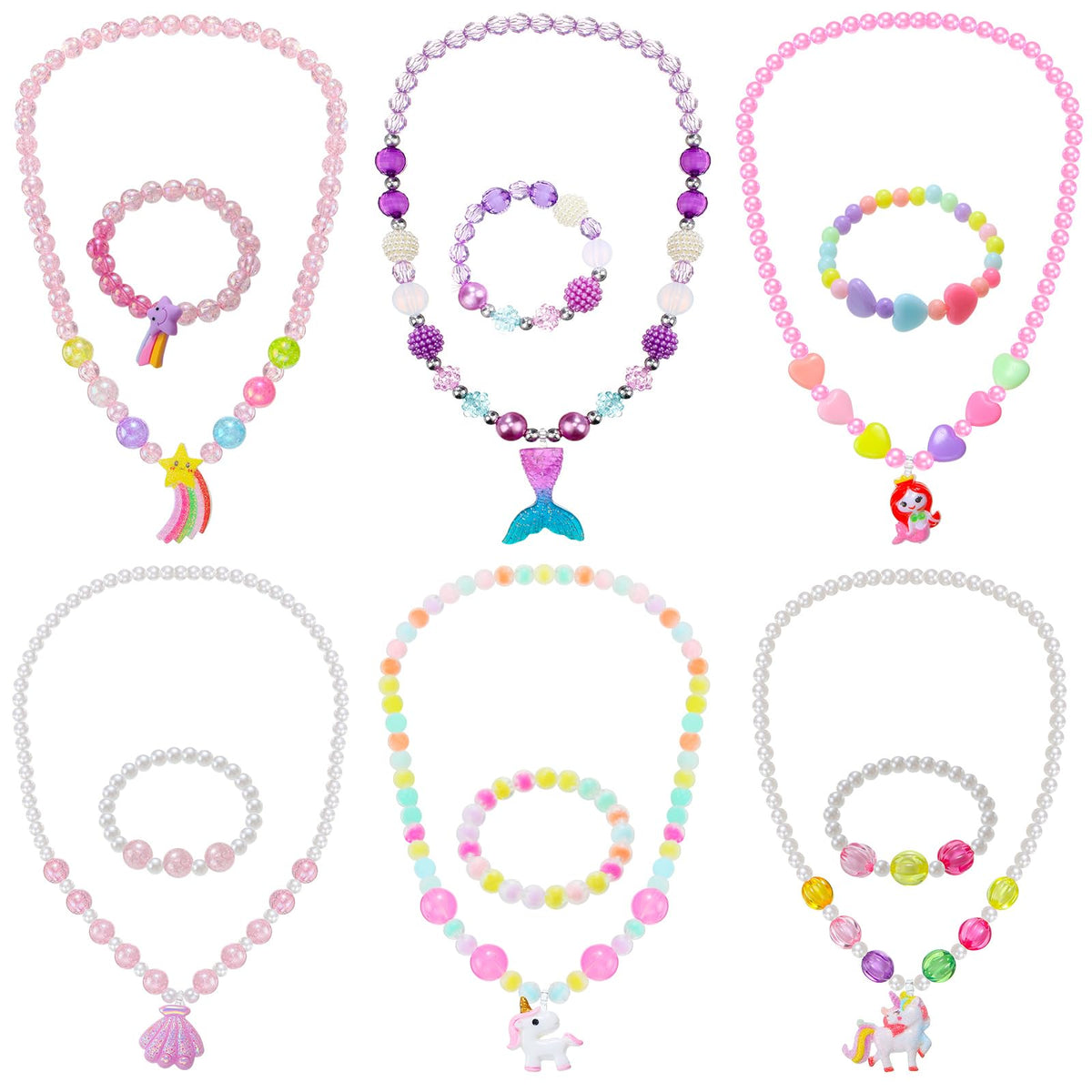 Sumind 6 Sets Toddler Jewelry for Little Girls, Beaded Gift, Flower Style