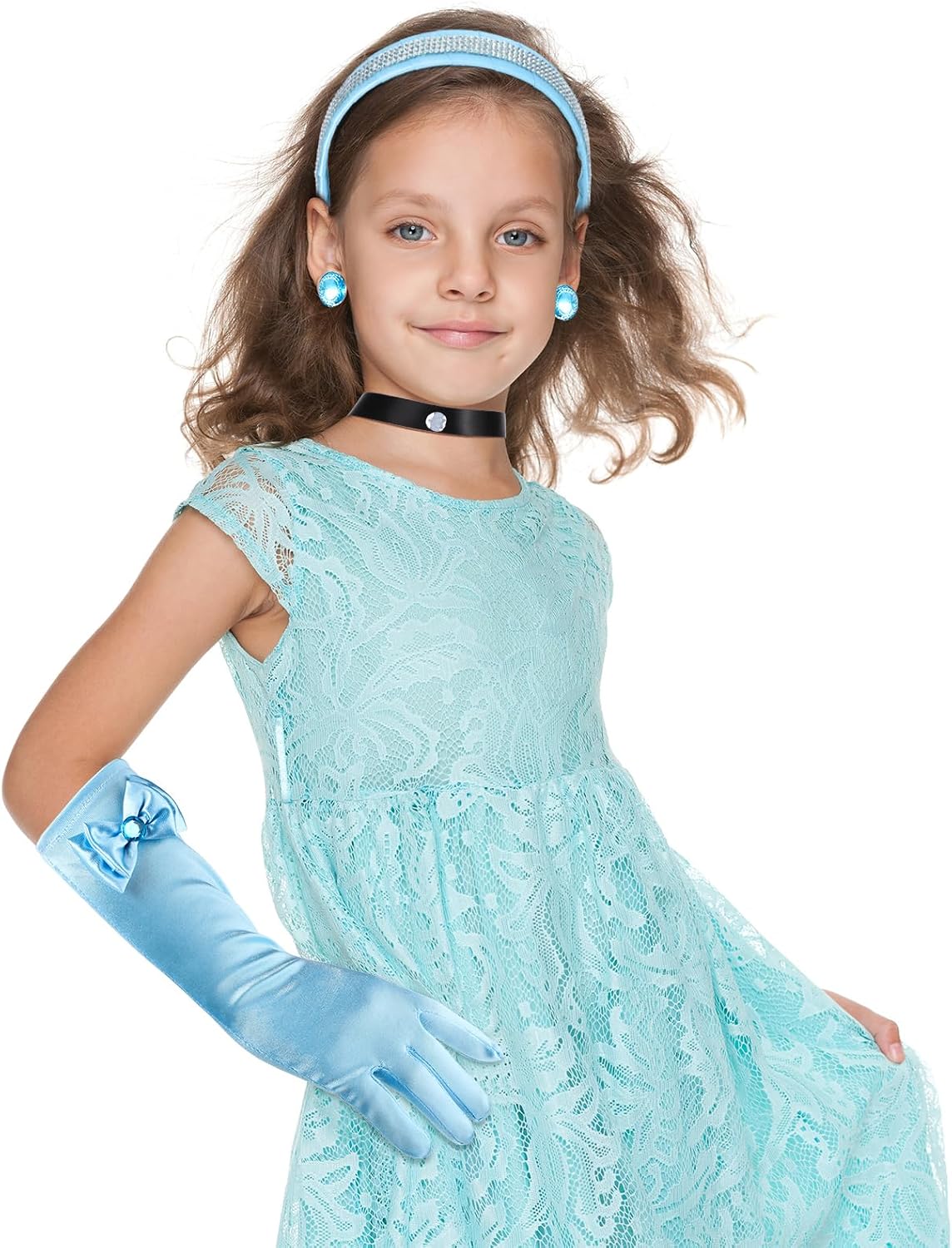 Sureio 4 Pcs Girl Princess Accessory Headband Choker Glove
