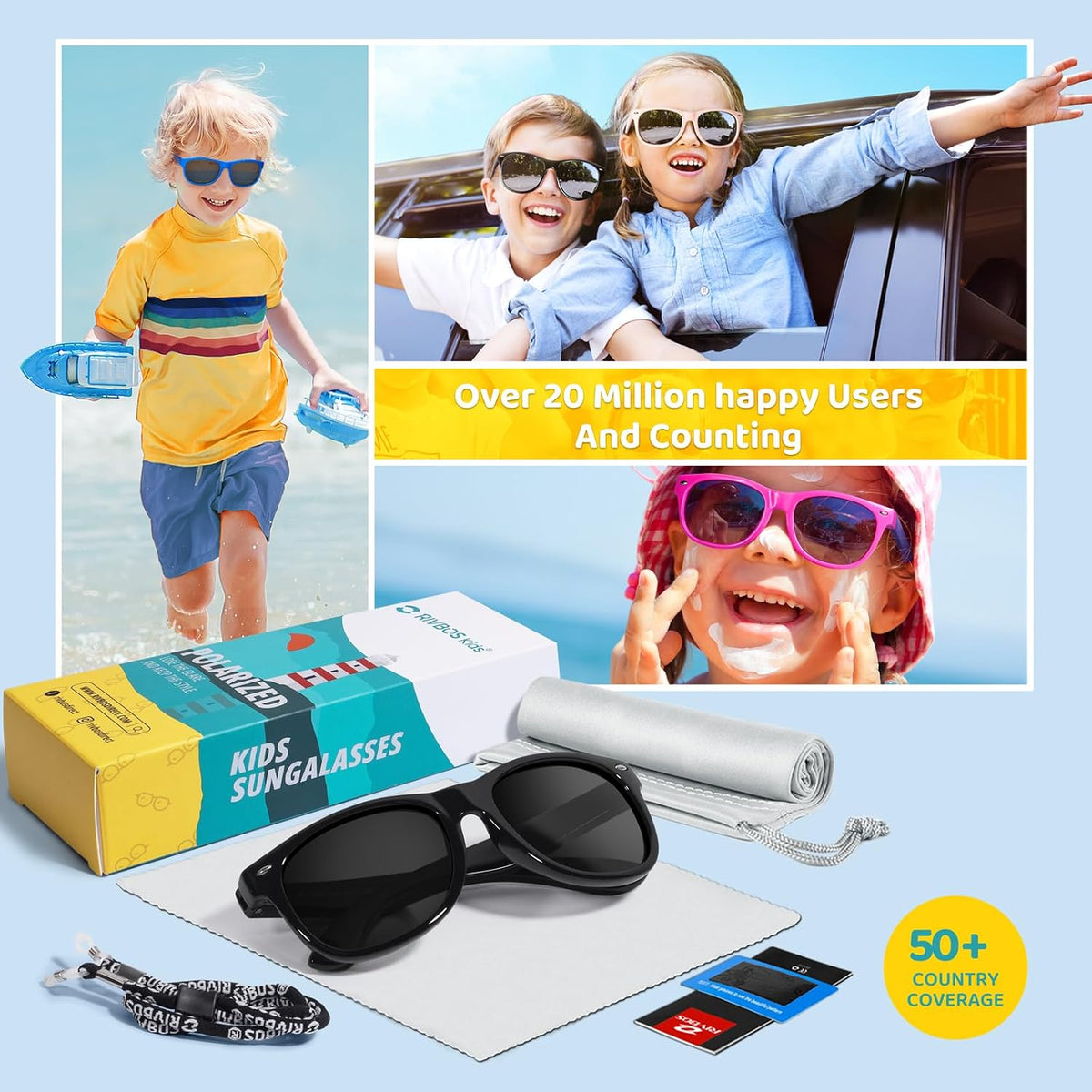RIVBOS Kids Sunglasses Polarized UV400 TPE with Strap for Boys Girls RBK004