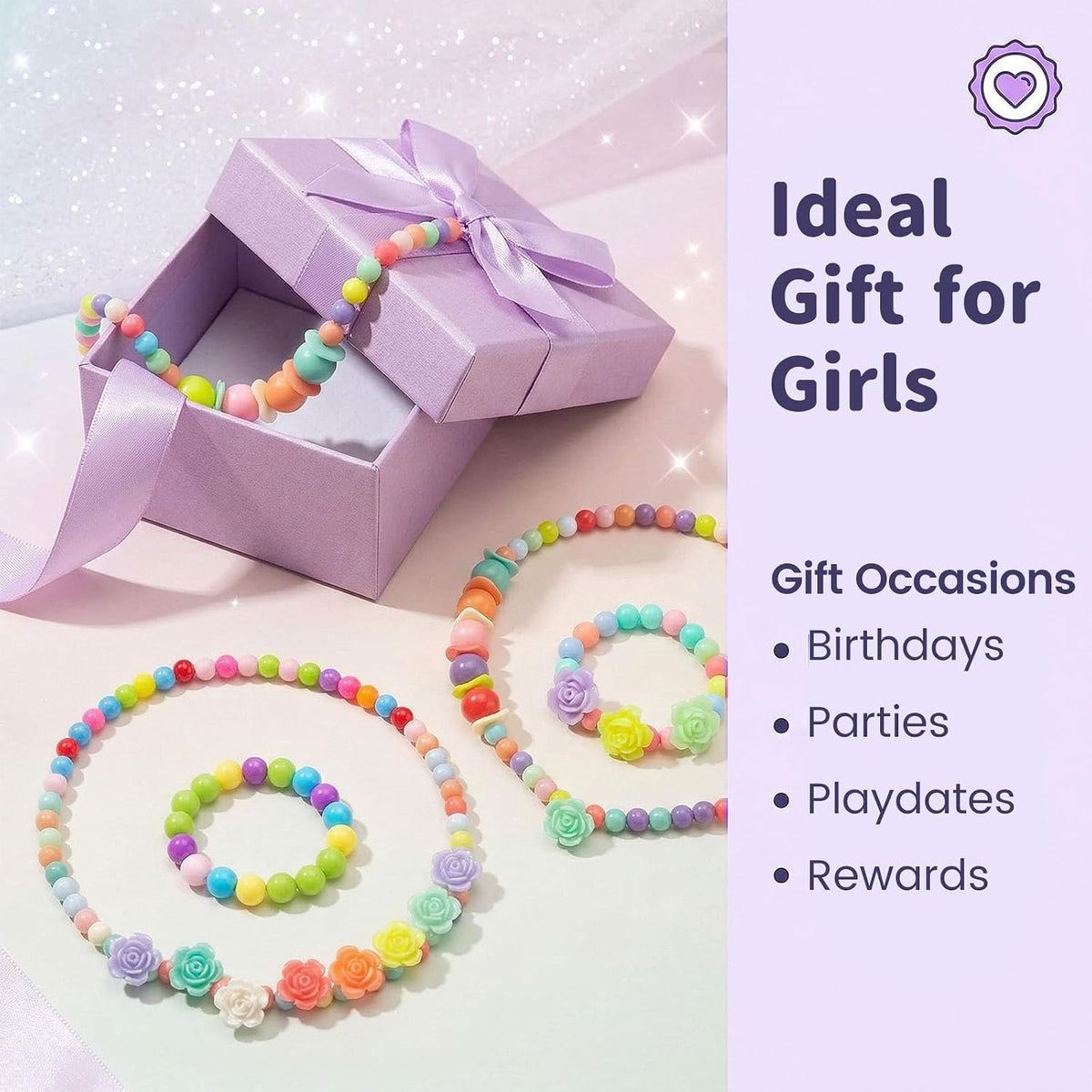 BigOtters 3 Set Toddler Necklace and Bracelet, Play Jewelry for Little Girl