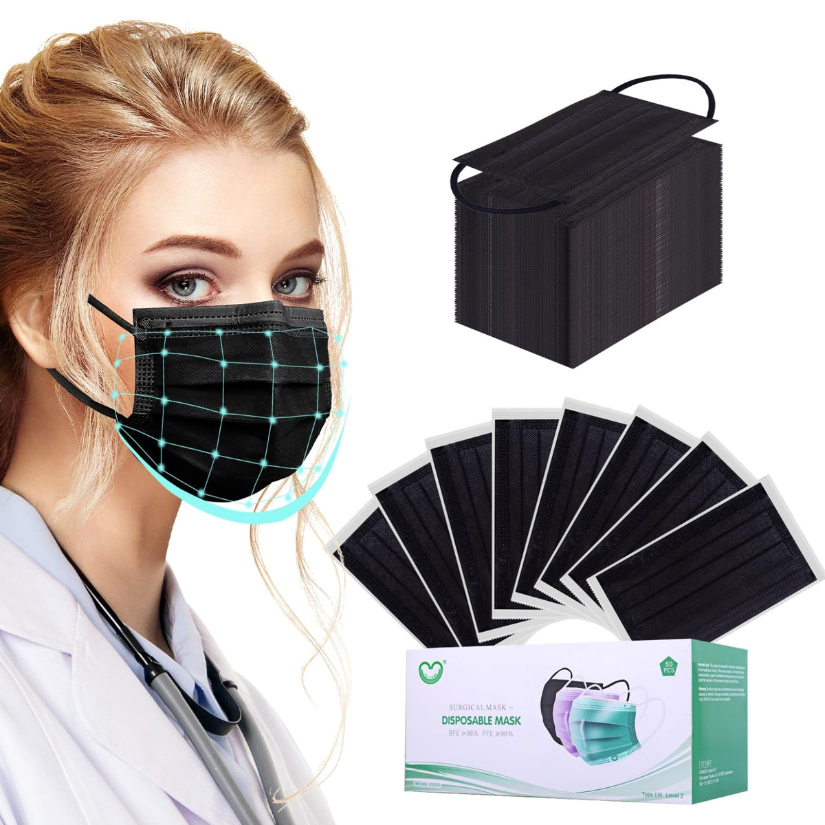 Disposable Face Mask 4-Ply for Adult, Soft Face Masks, Breathable Safety Mask…