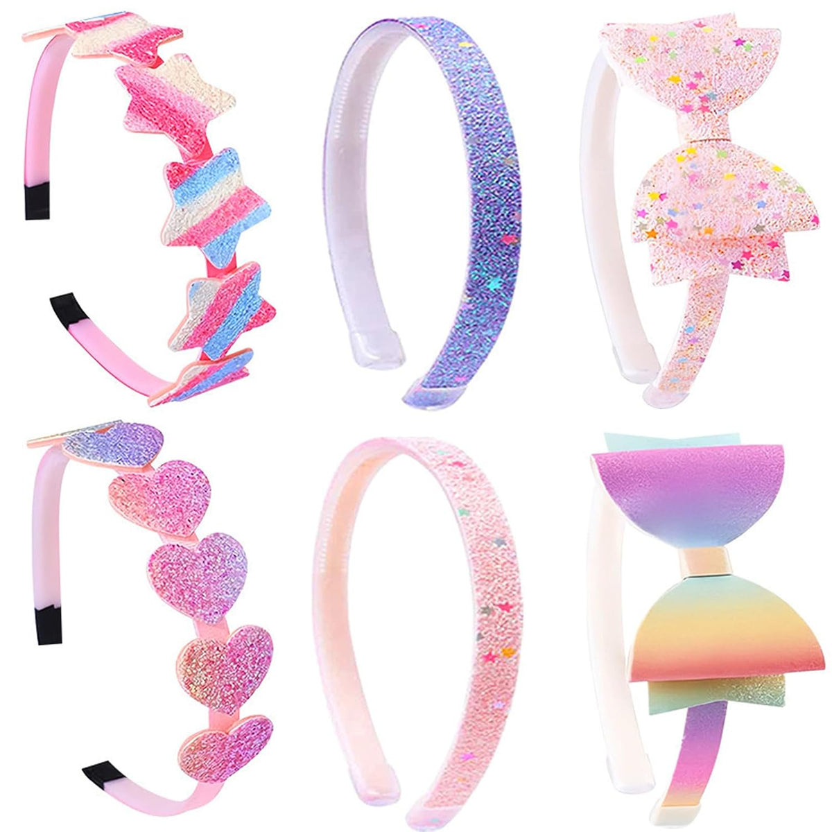 Headbands for Girls 6 Pack Toddler Headbands Glitter Kids Hairband Cat Bow Heart Star Crown Hair Accessories for Toddler Girls Teens (Cat Ear)
