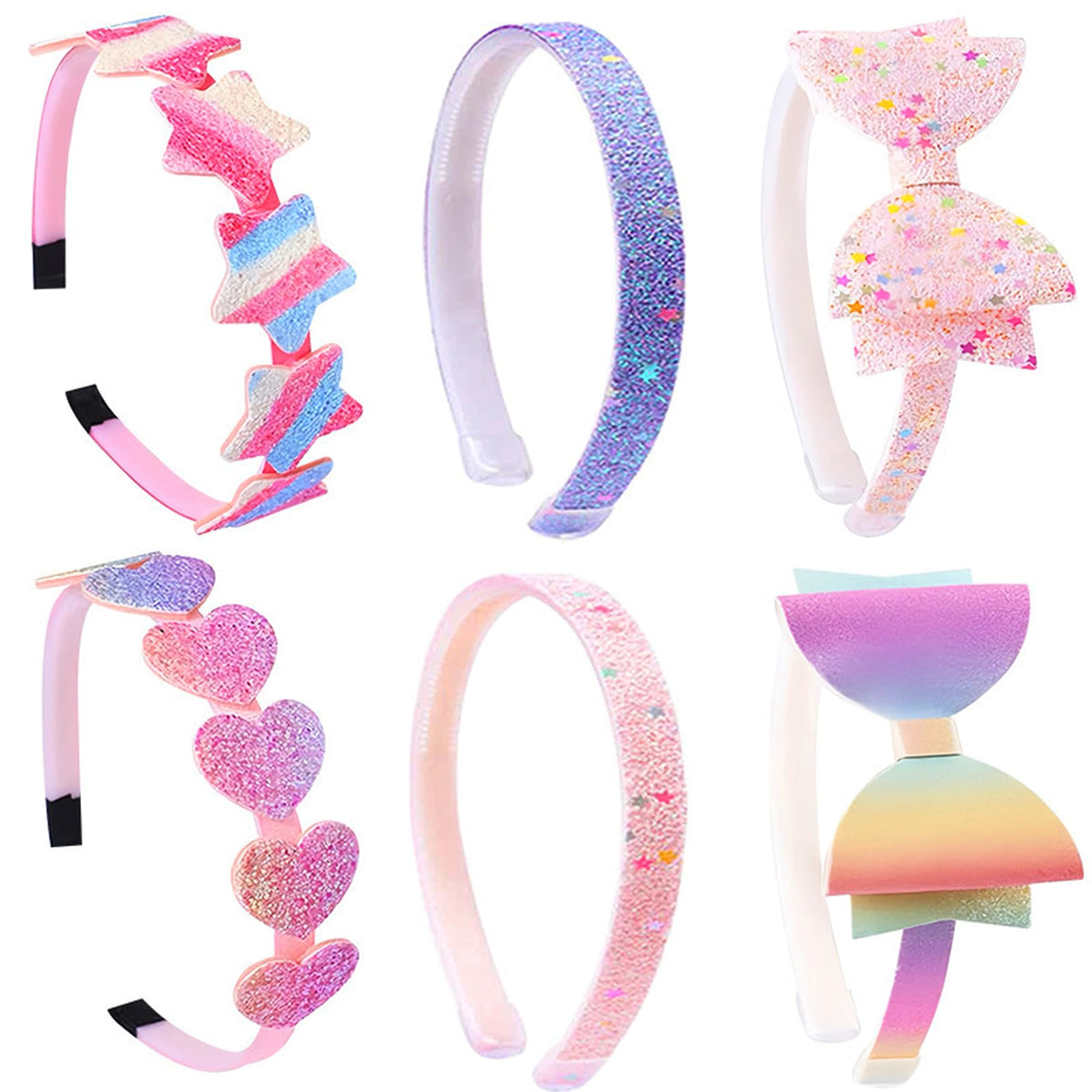 Headbands for Girls 6 Pack Toddler Headbands Glitter Kids Hairband Cat Bow Heart Star Crown Hair Accessories for Toddler Girls Teens (Cat Ear)