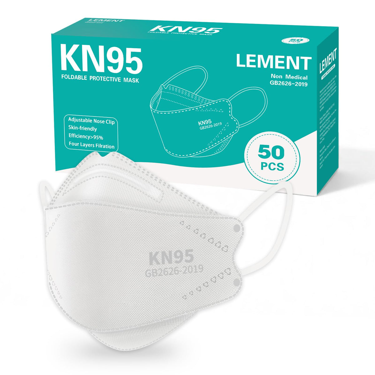 LEMENT KN95 Face Masks,50 PCS Breathable Black Dust Mask For Adult,Teenager