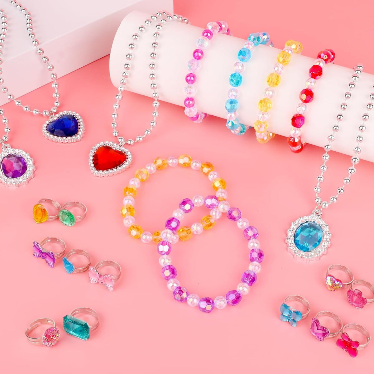 Hooqict Princess Dress Up Kids Jewelry for Girls 4-6 Bracelets Necklaces Rings Set Toddler Play Jewelry for Costume Princess Party Favors for 3 4 5 6 7 8 Year Old Birthday Gifts