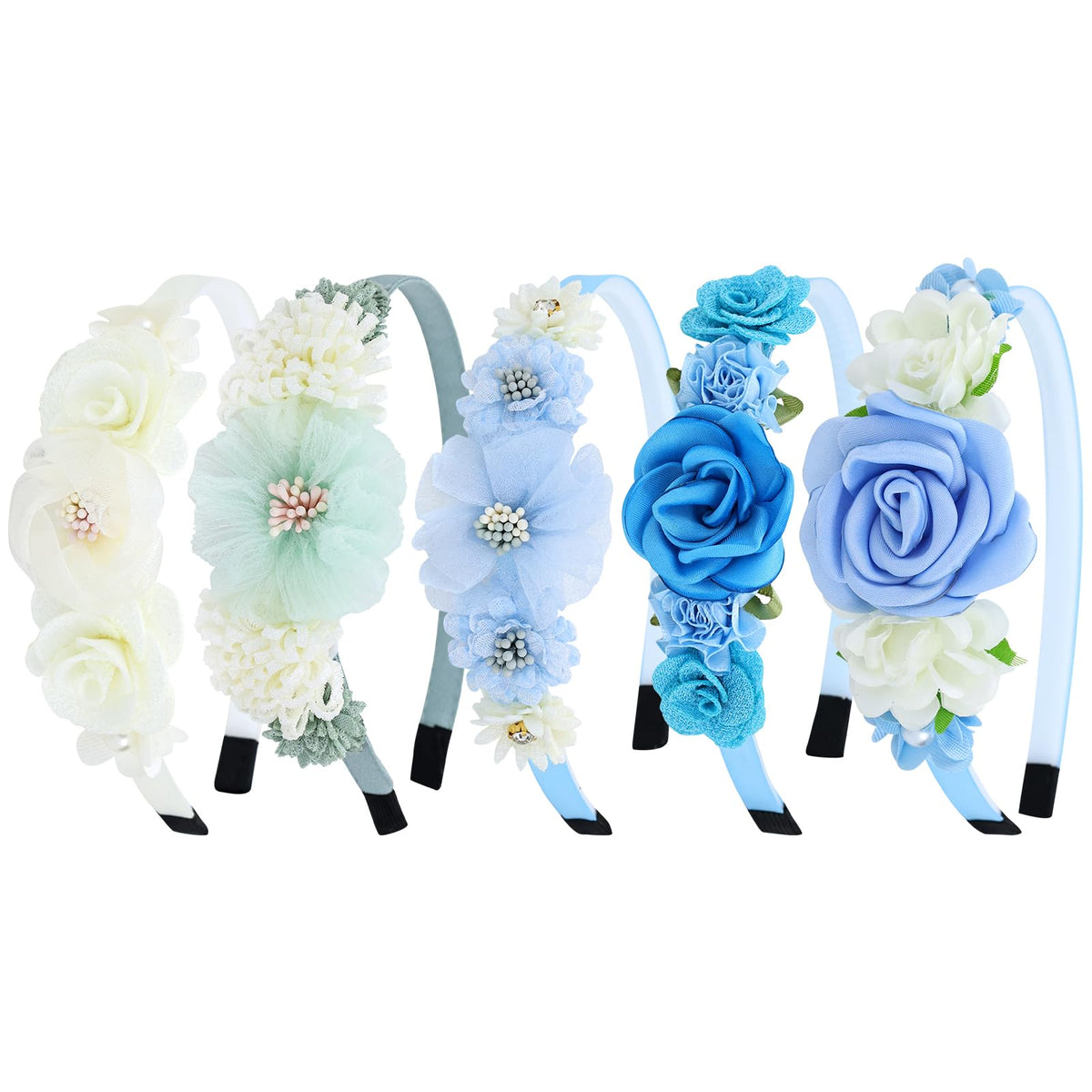 Dizila 5 Pieces Beige Pink Plastic Flower Headbands Floral Hair Bands Hoops Accessories for Baby Girls Toddlers Kids Teens