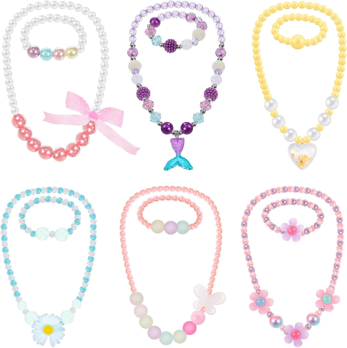 Sumind 6 Sets Toddler Jewelry for Little Girls, Beaded Gift, Flower Style