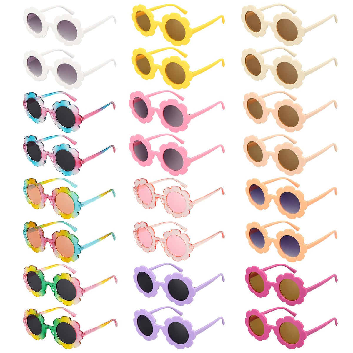 Mdvora 2/4/8/12/24 Pack Round Flower Sunglasses Set, Outdoor Kids Sunglasses Kit