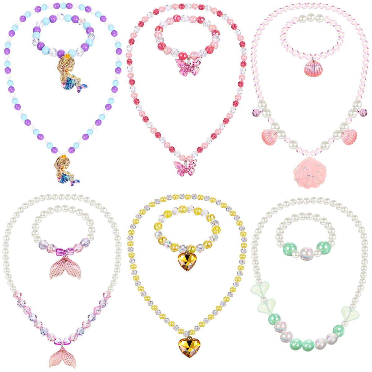 Sumind 6 Sets Toddler Jewelry for Little Girls, Beaded Gift, Flower Style