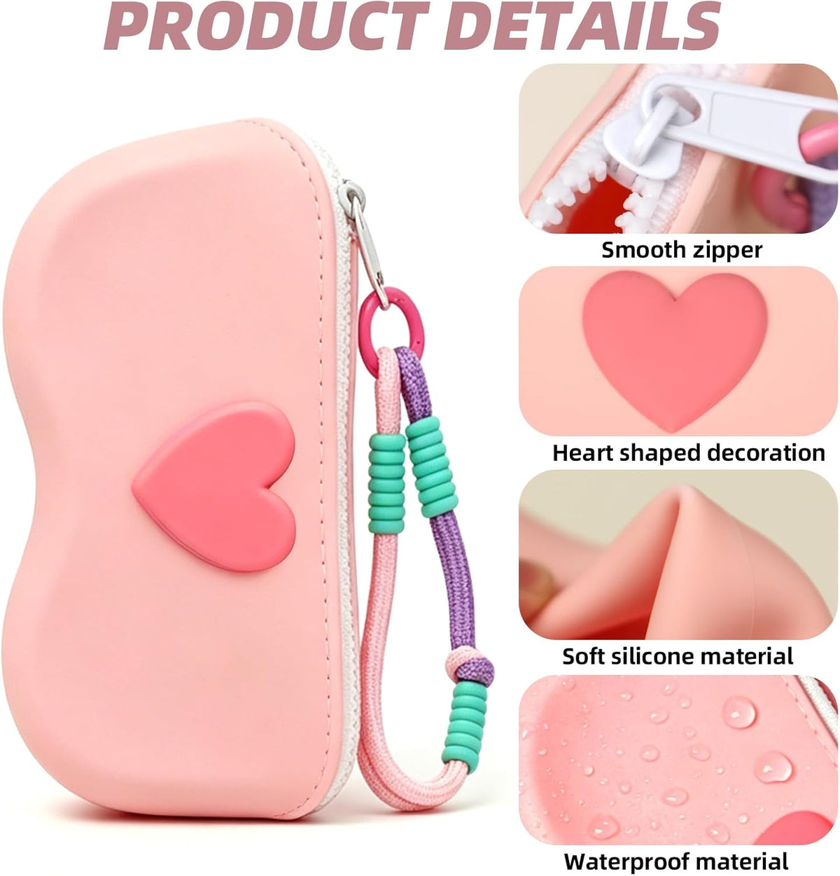 Portable Eyeglasses Case Soft Silicone Zipper Sunglasses Pouch Waterproof Drop-Resistant Bag for Women Girls