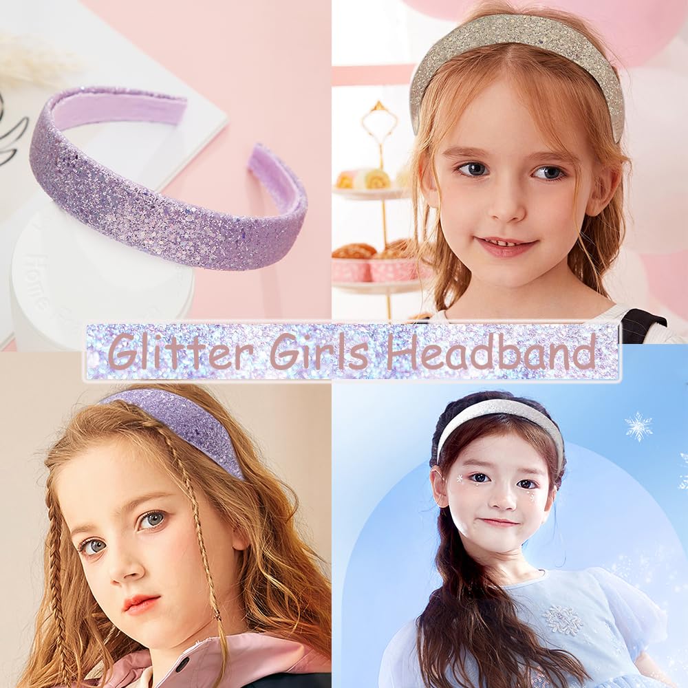 Glitter Headbands for Girls Wide Sparkly Headbands for Little Girl Hair Accessories Thick Bling Hairband for Children