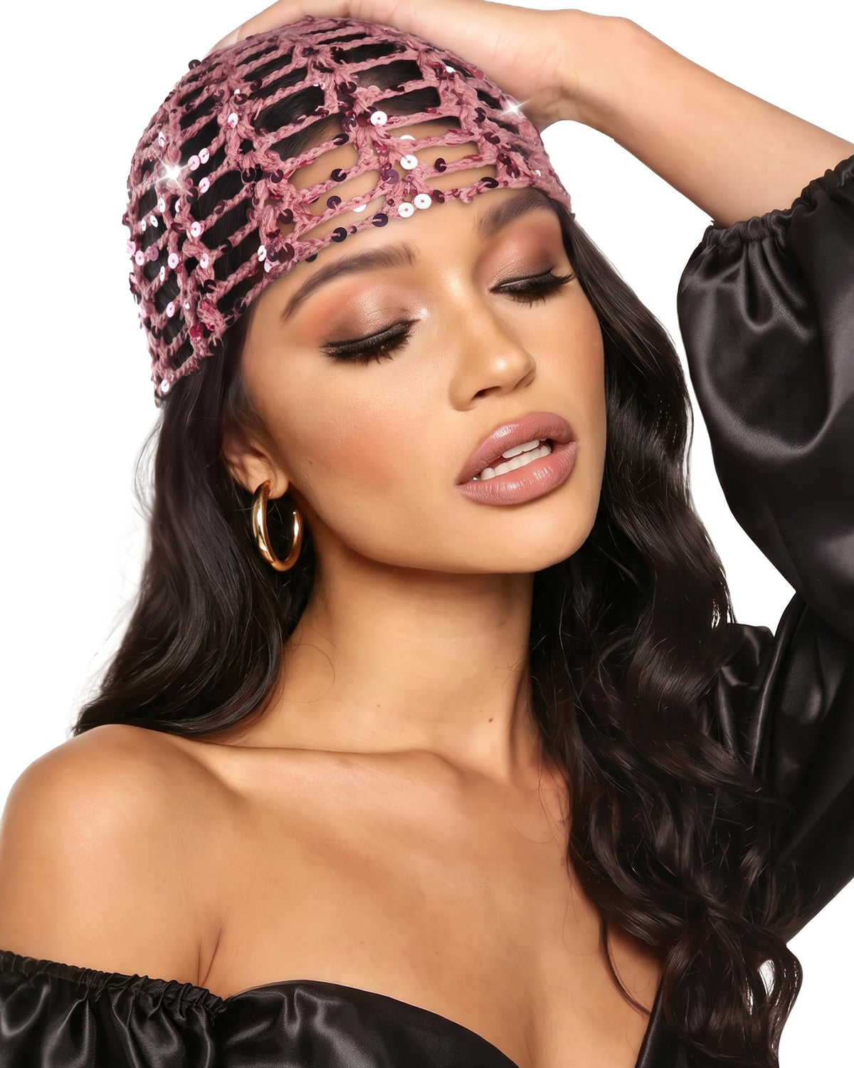 Ababalaya Sequin Disco Beanie 100% Cotton Handmade Crochet Beanies