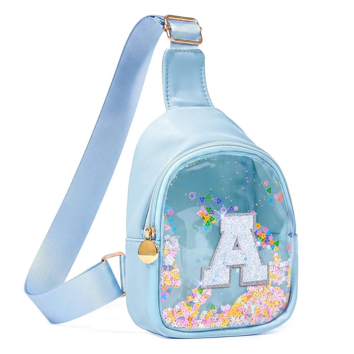 COSHAYSOO Personalized Christmas Birthday Gifts Burr Basket Stuffers for Girls Blue Purse Sling Bag Crossbody Girl Cute Funny Cool Mini Travel Fashion Accessories Monogrammed Initial Letter K