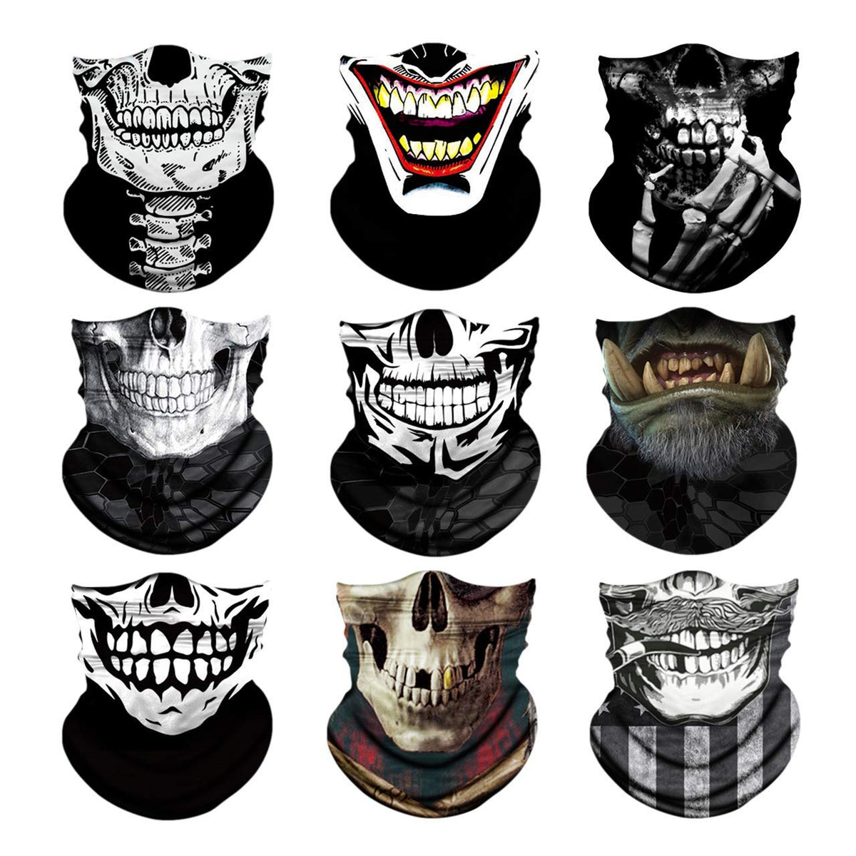 9 Pcs Neck Gaiter Face Mask Men Women Sun UV Protection Seamless Skull Bandanas Seamless Bandana Rave Face Cover Scarf Mask