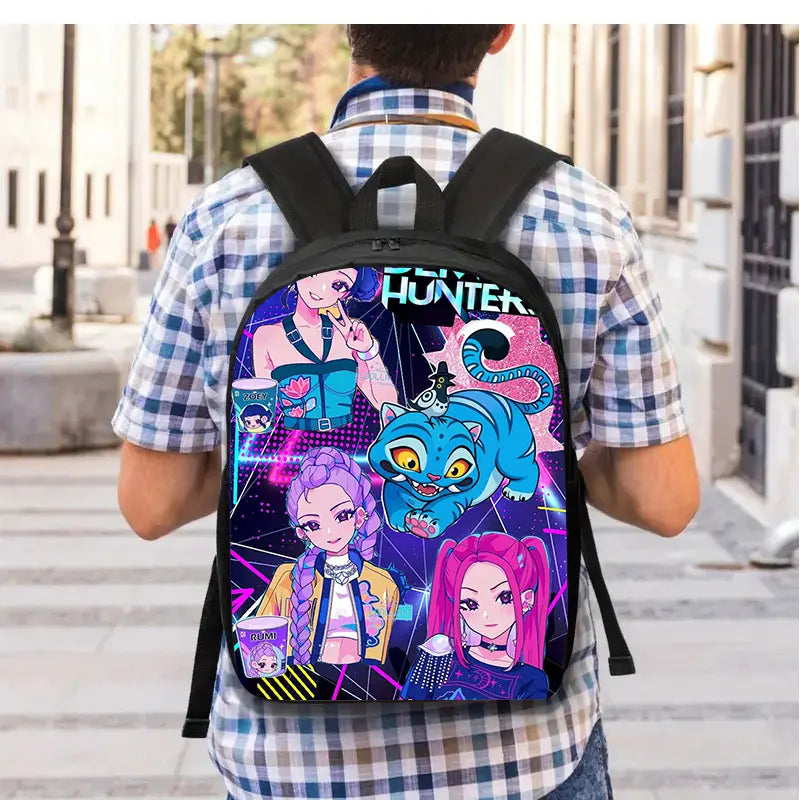 Demon Hunter 3pcs Print Backpack Set - Lightweight Travel Bag, Multifunctional Organizer And Pouch | Adjustable Shoulder Strap, Fashionable Design, Suitable for Teens, for Teenager, For Teenager