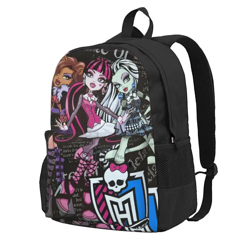 2Pcs Monster High Cartoon Print Backpack Set Unisex, 17 Inch Large Capacity Laptop Rucksack with Pencil Pouch, Spacious Student Bookbag for Middle High School, Ideal Birthday Festival Party Gifts