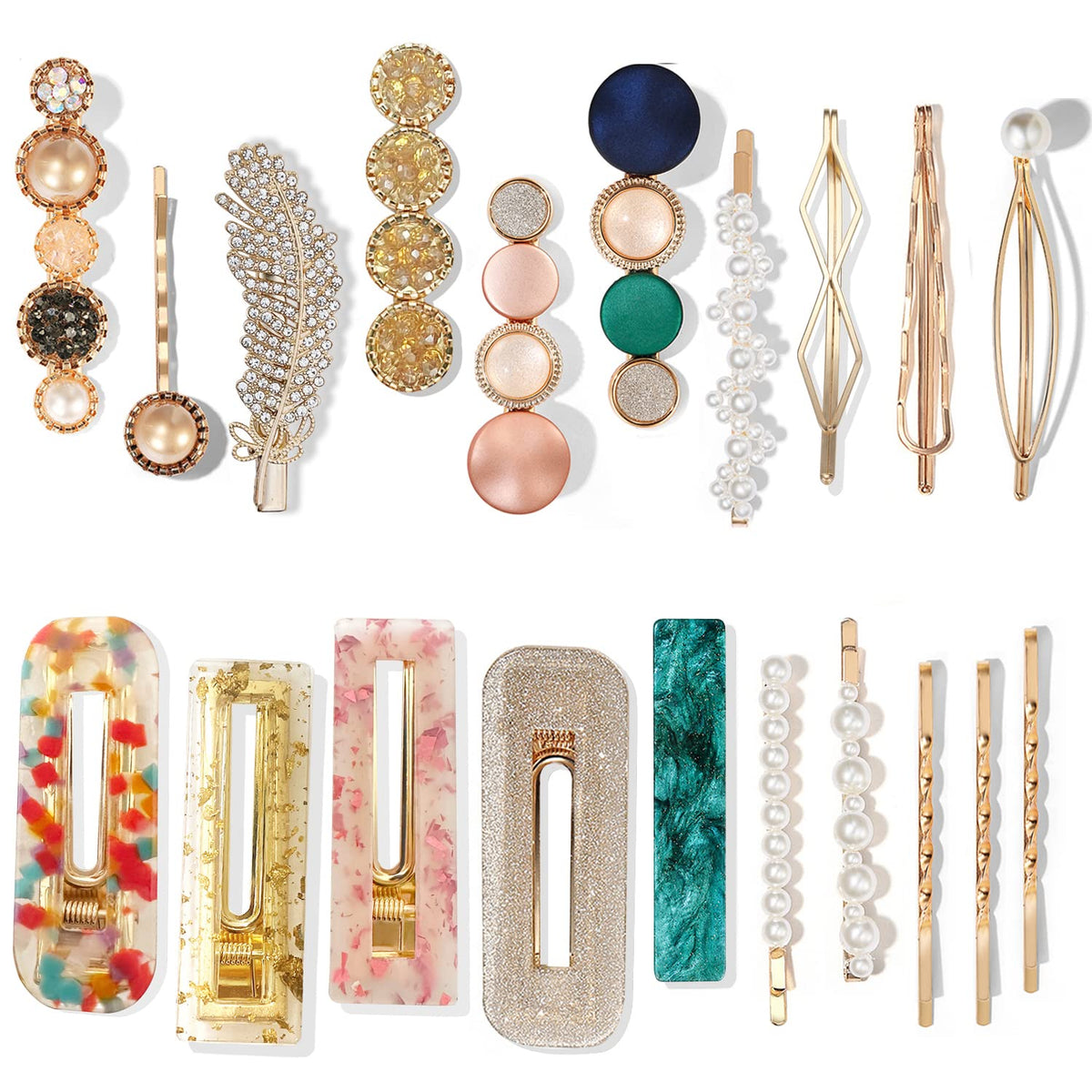 Mehayi 20 PCS Pearl Hair Clips Set Fashion Korean Acrylic Resin Hair Barrettes, Bobby Pins Hairpins for Women and Ladies Girls Headwear Styling Tools, Hair Accessories for Decorative Party Wedding