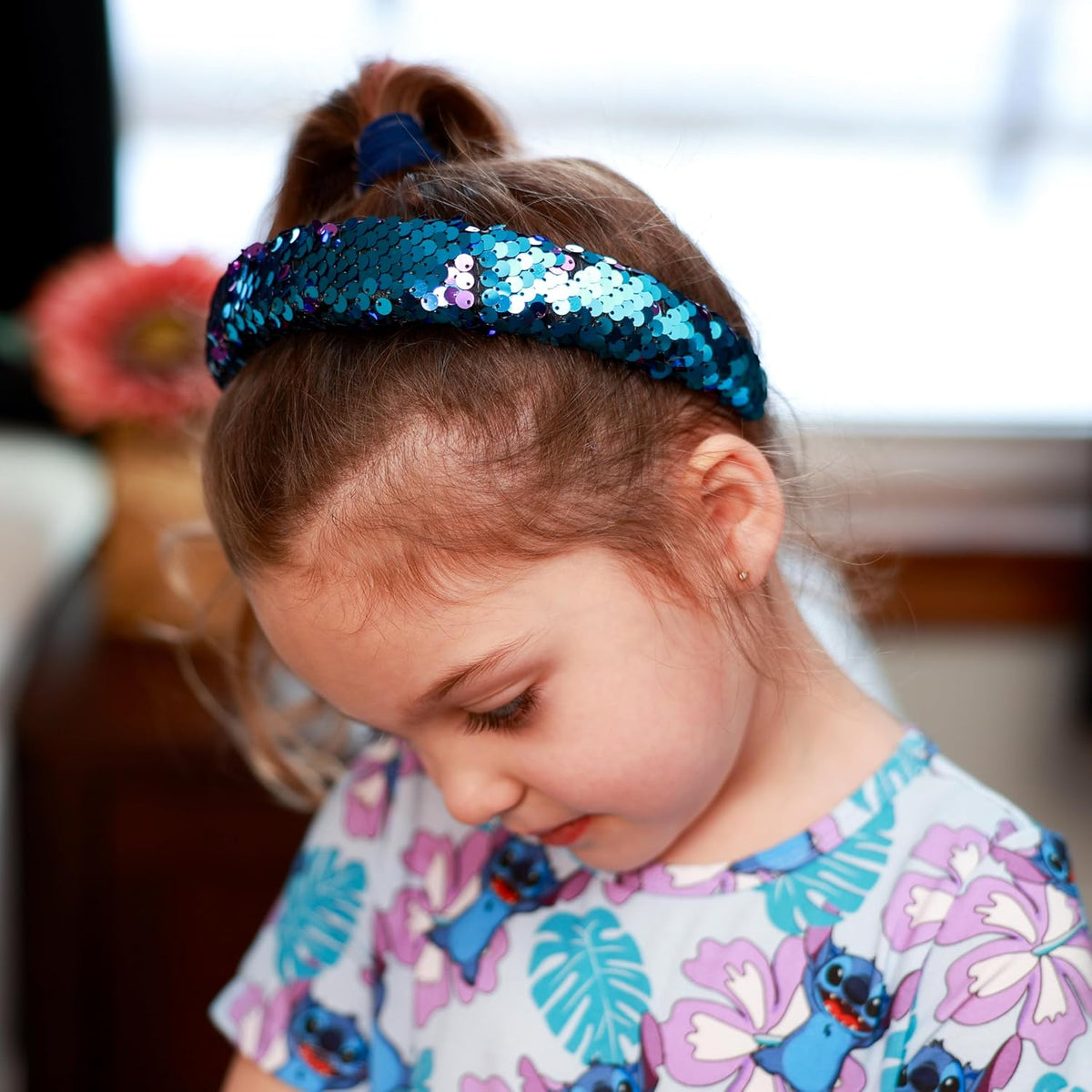 FROG SAC Reversible Sequin Headband for Girls, Wide Headbands for Kids, Sparkly Rainbow Toddler Hair Bands, Sparkle Head Band Hair Accessories, Easter Basket Fillers Stocking Stuffers (Teal/Purple)