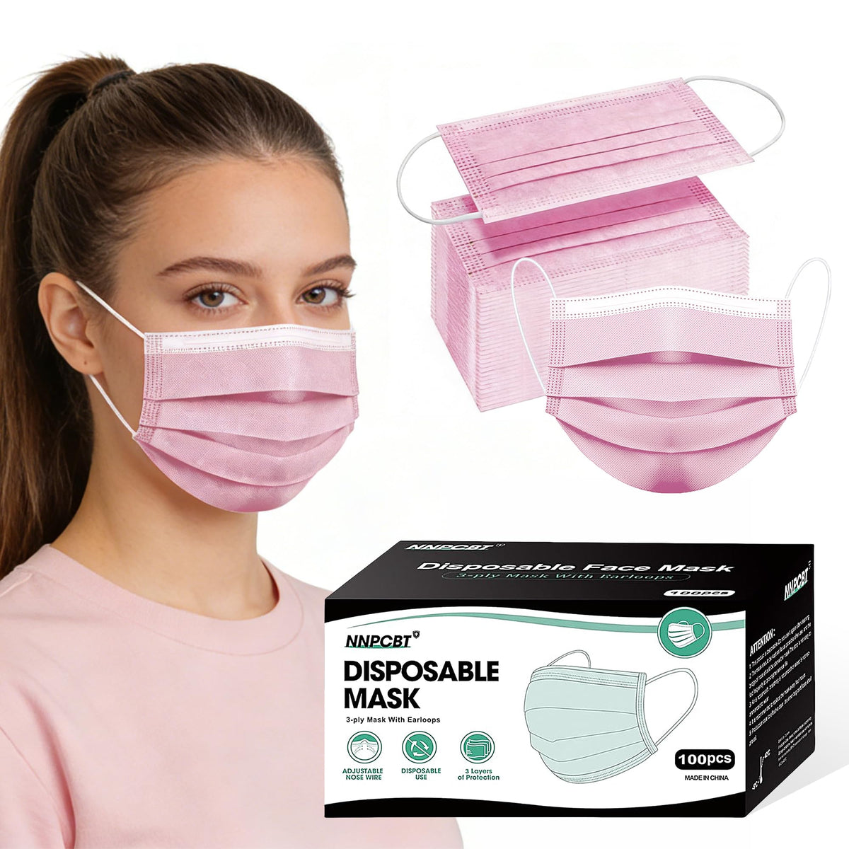 NNPCBT 3 ply Disposable Masks Breathable Face Masks for Adults