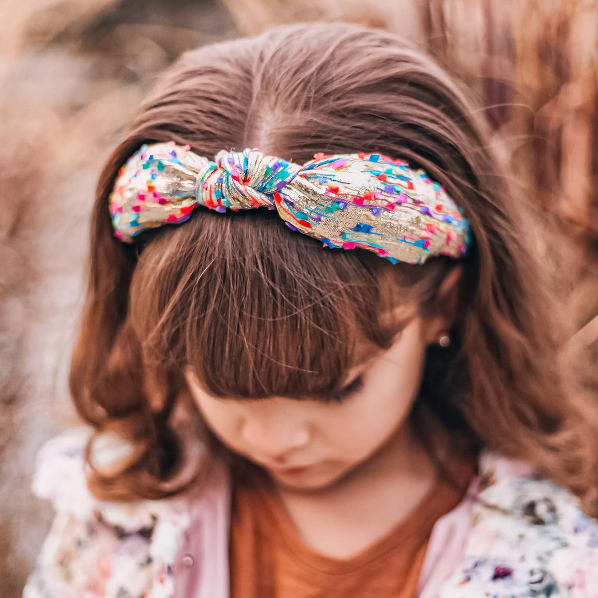 FROG SAC Confetti Knotted Headband for Girls, Knot Hair Bands for Kids, Cute Fashion Fabric Head Band (Gold)