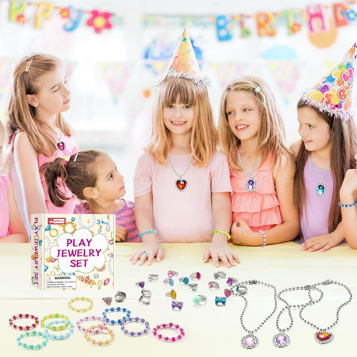 36pcs Princess Kids Jewelry for Girls 4-6, Toddler Play Costume Jewelry Set