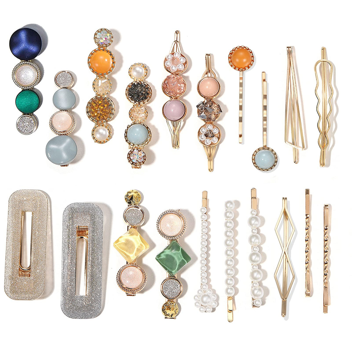 Mehayi 20 PCS Pearl Hair Clips Set Fashion Korean Acrylic Resin Hair Barrettes, Bobby Pins Hairpins for Women and Ladies Girls Headwear Styling Tools, Hair Accessories for Decorative Party Wedding
