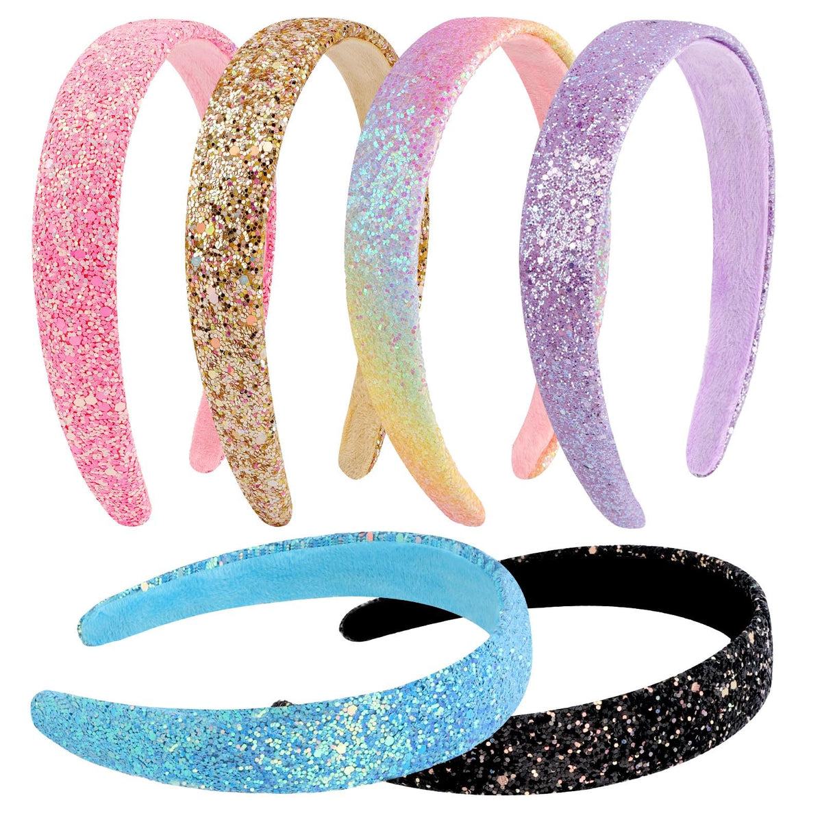 6Pcs Headbands for girls Women Glitter Rainbow Headband Women Girls Sparkly Headband Gold Pink Blue Purple Hairband for Girls Hair Accessories for Party Holiday Back to School