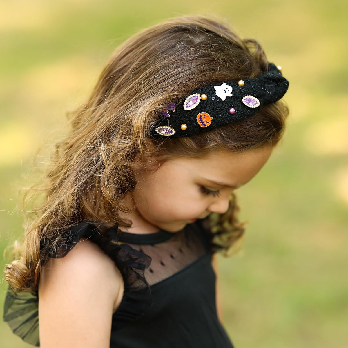 FROG SAC Knot Headband for Girls, Knotted Headbands for Toddler Kids, Rainbow Beaded Unicorn Hair Accessories, Halloween Christmas Stocking Easter Basket Stuffers (Black)