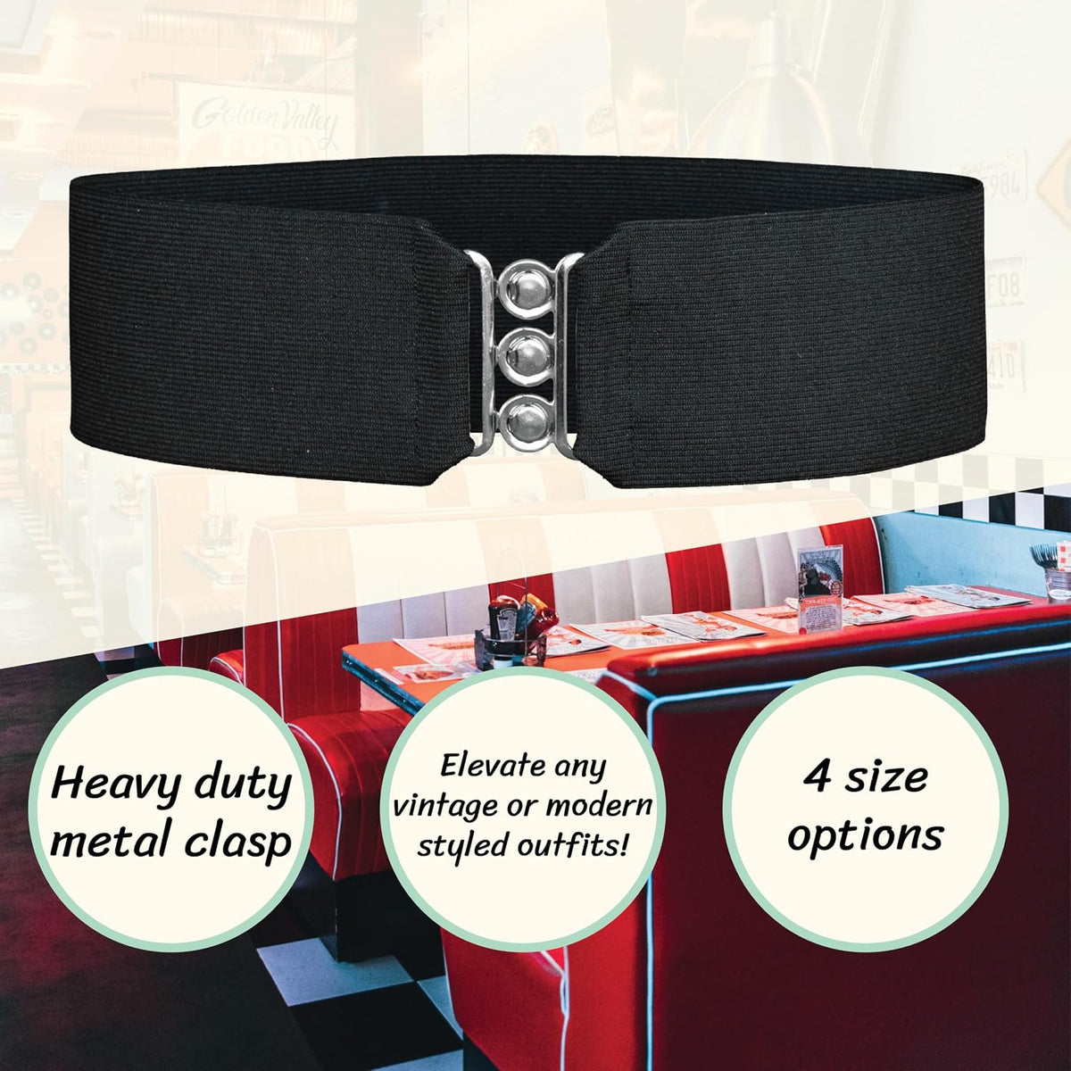 Hip Hop 50's Shop 1950s Child Style 2.5" Wide Elastic Cinch Belt for Girls