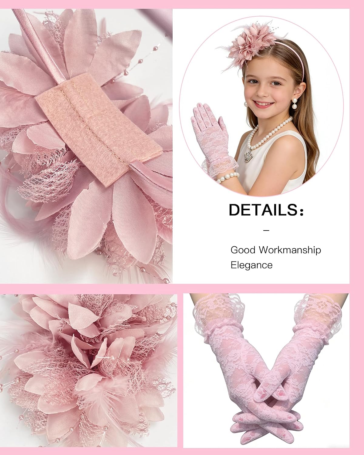 Girls Tea Party Fascinators Hats Tea Party Headband and Lace Glove Set for Girls 1920s Party