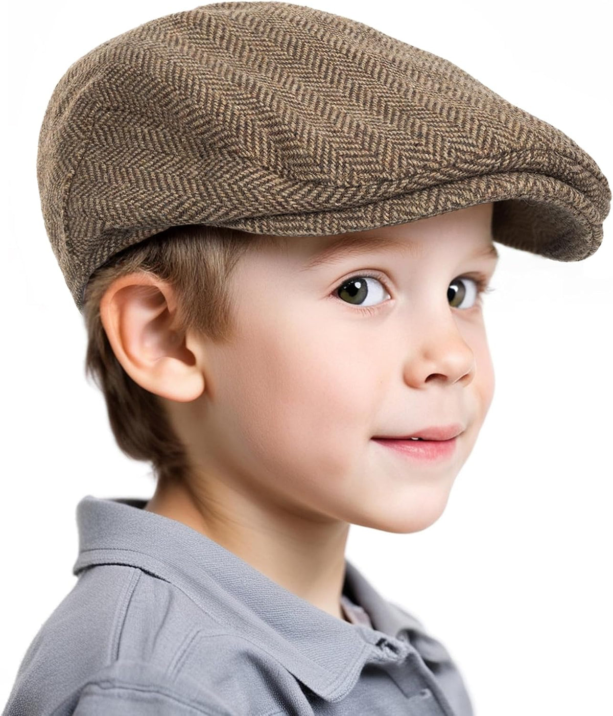Boys Kids Herringbone Tweed Newsboy Cap Toddler Dress Up Fedora 4-9T