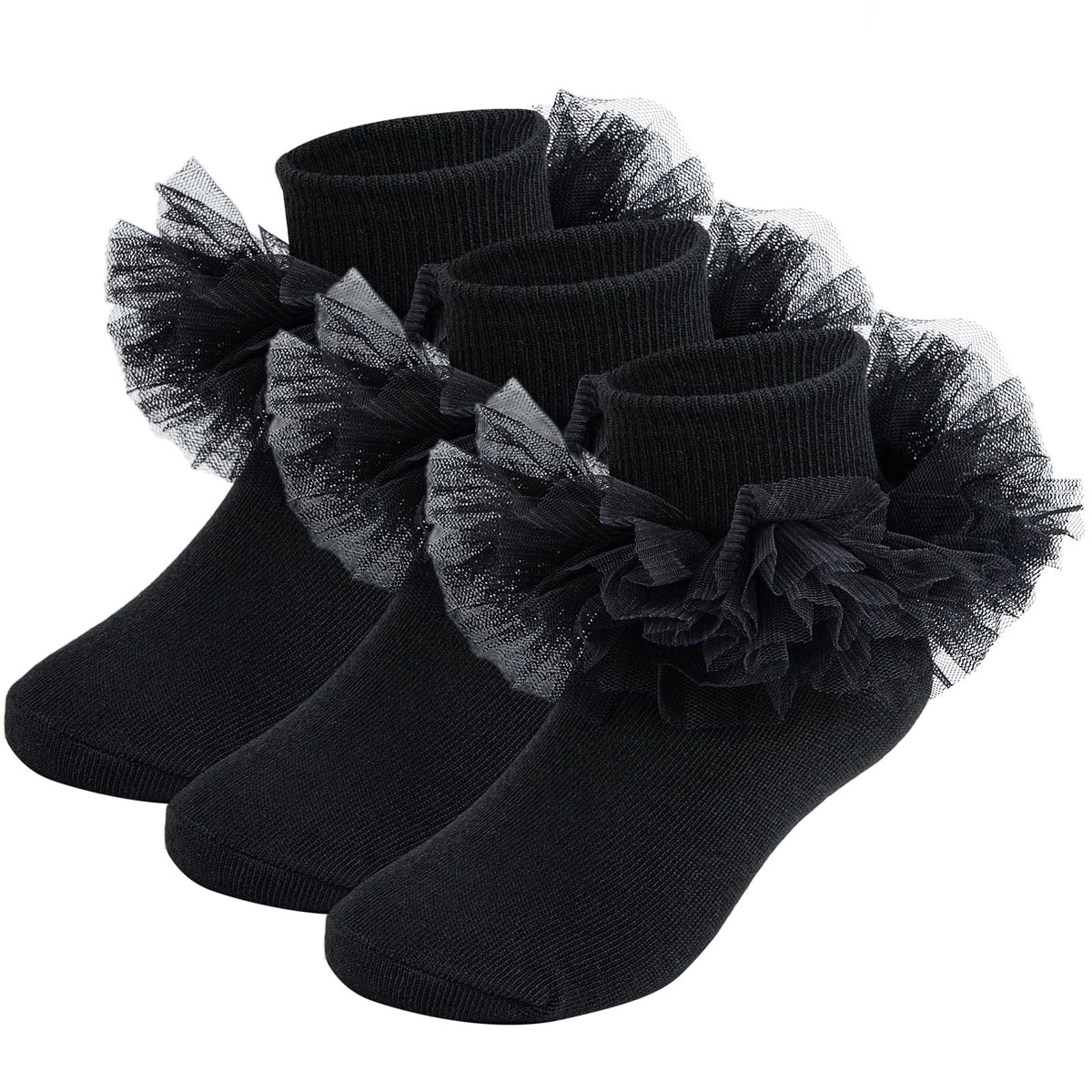 Girls Ruffle Socks Toddler Fluffy Ruffle 4-Layer Lace Dress Socks Turn Cuff Pageant Tutu Socks for Baby Girl Kids