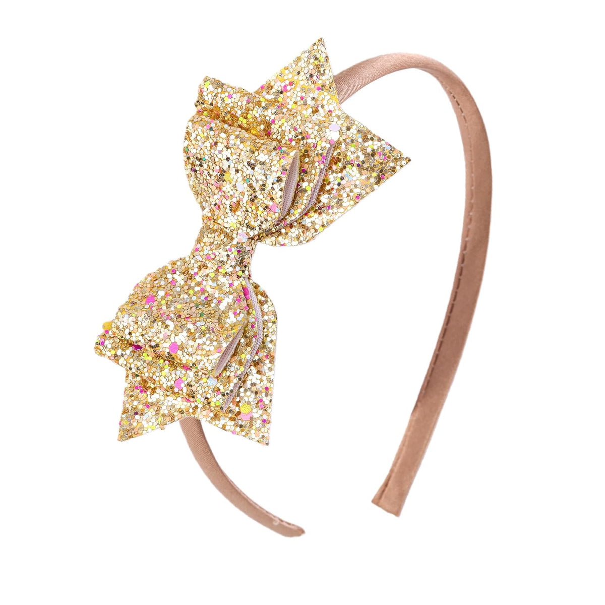 Glitter Girls Headband, Sparkly Sequin Heart Butterfly Star Hair Accessory for Kids, Cute Toddler Headband for Christmas, Halloween, Birthday Parties, Gift for Girls(Gold)