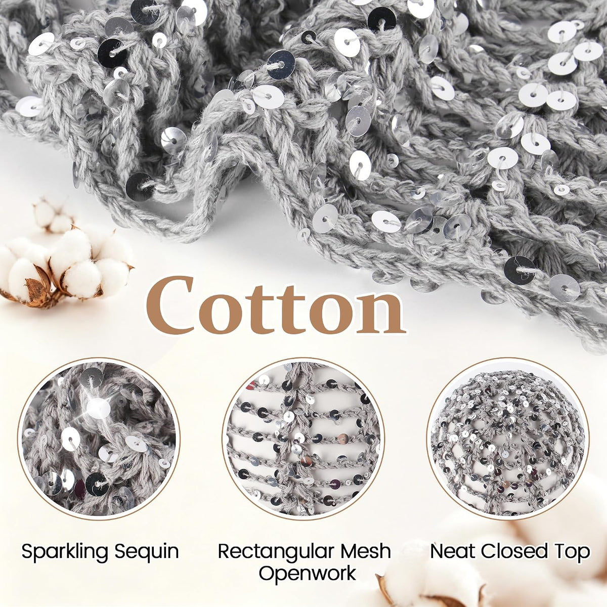 Ababalaya Sequin Disco Beanie 100% Cotton Handmade Crochet Beanies