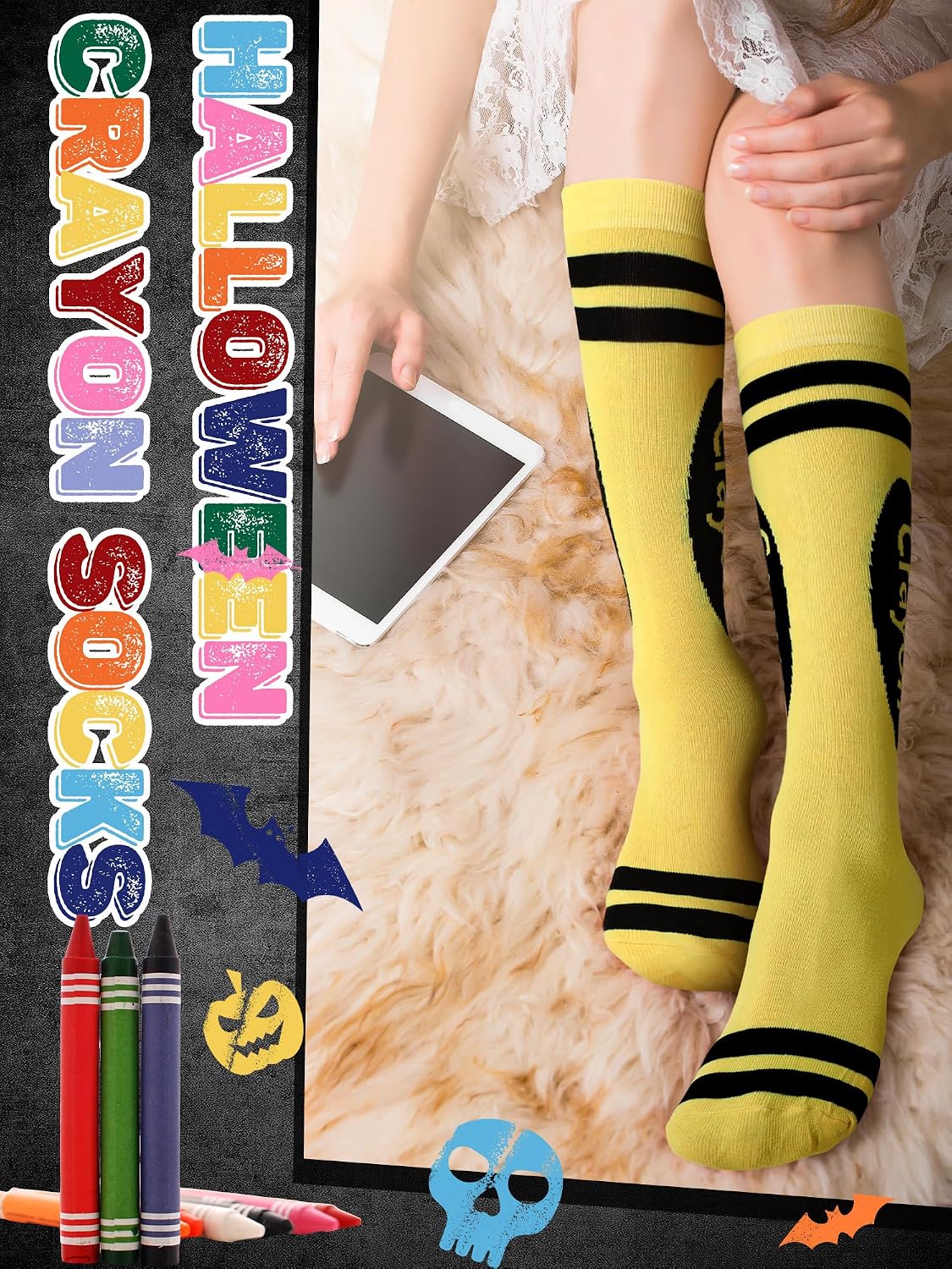 Glitopper 8 Pairs Crayon Knee High Socks for Girls Halloween Crayon Socks