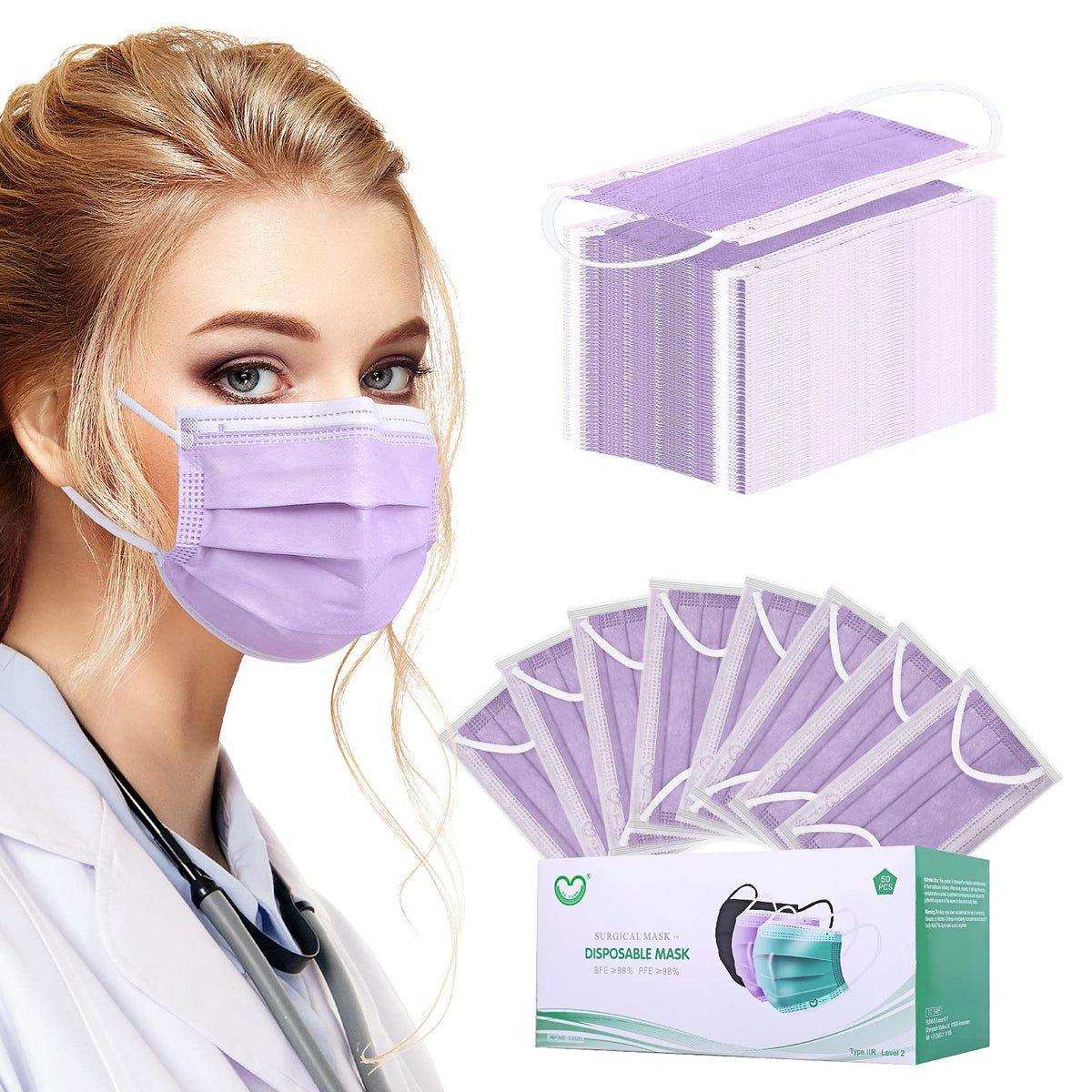 Disposable Face Mask 4-Ply for Adult, Soft Face Masks, Breathable Safety Mask…