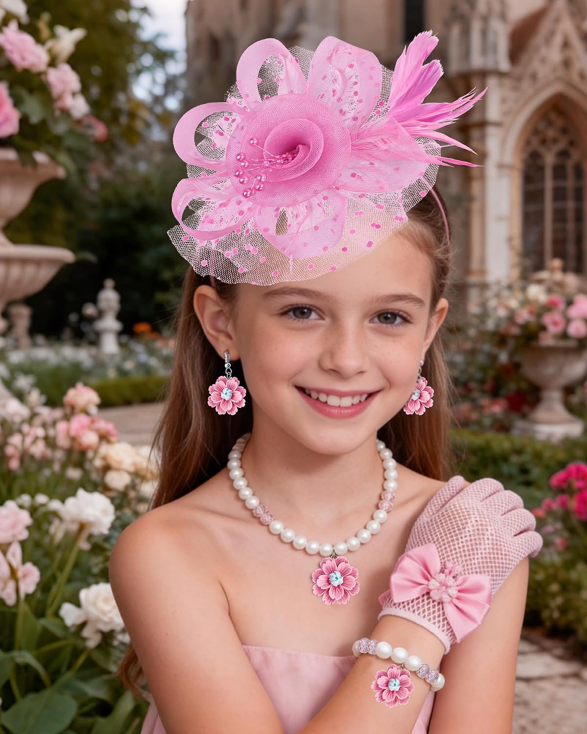 Girls Tea Party Fascinators Hats Girls Church Hats 20s 50s Pillbox Hat Cocktail Mesh Flower Pearl Feather Headband