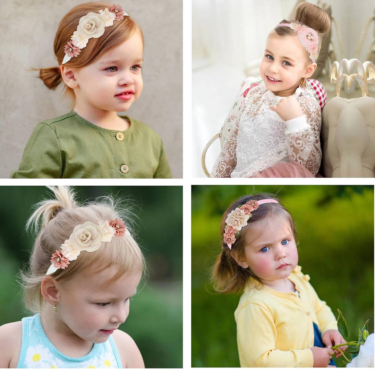 Dizila 5 Pieces Beige Pink Plastic Flower Headbands Floral Hair Bands Hoops Accessories for Baby Girls Toddlers Kids Teens